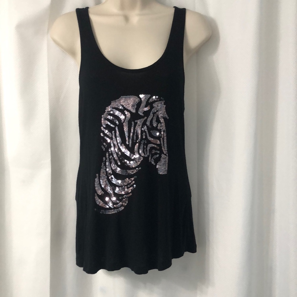 2B Bebe Black tank with silver sequin zebra